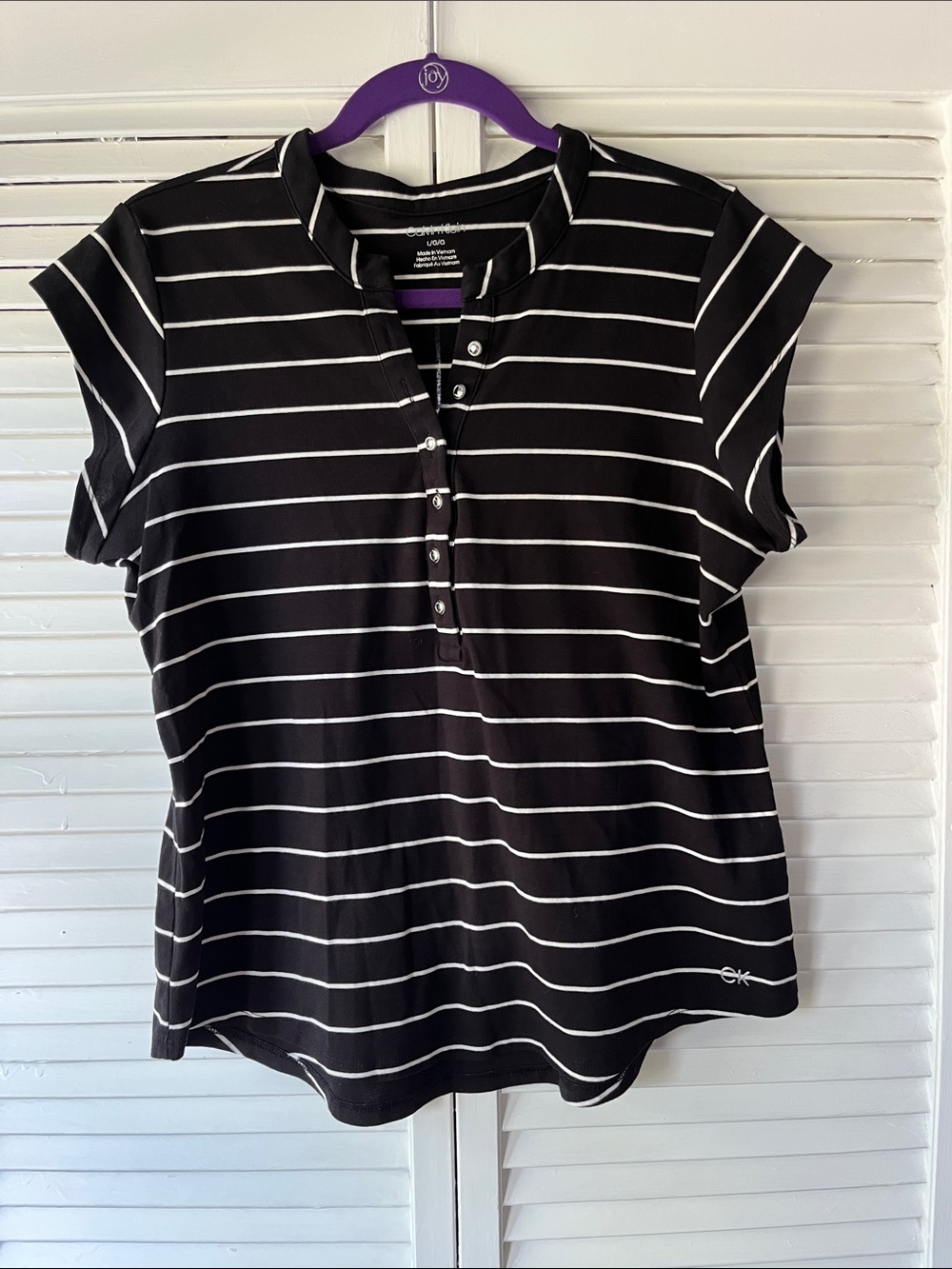 Calvin Klein Black & White Striped Short-Sleeve Henley Top